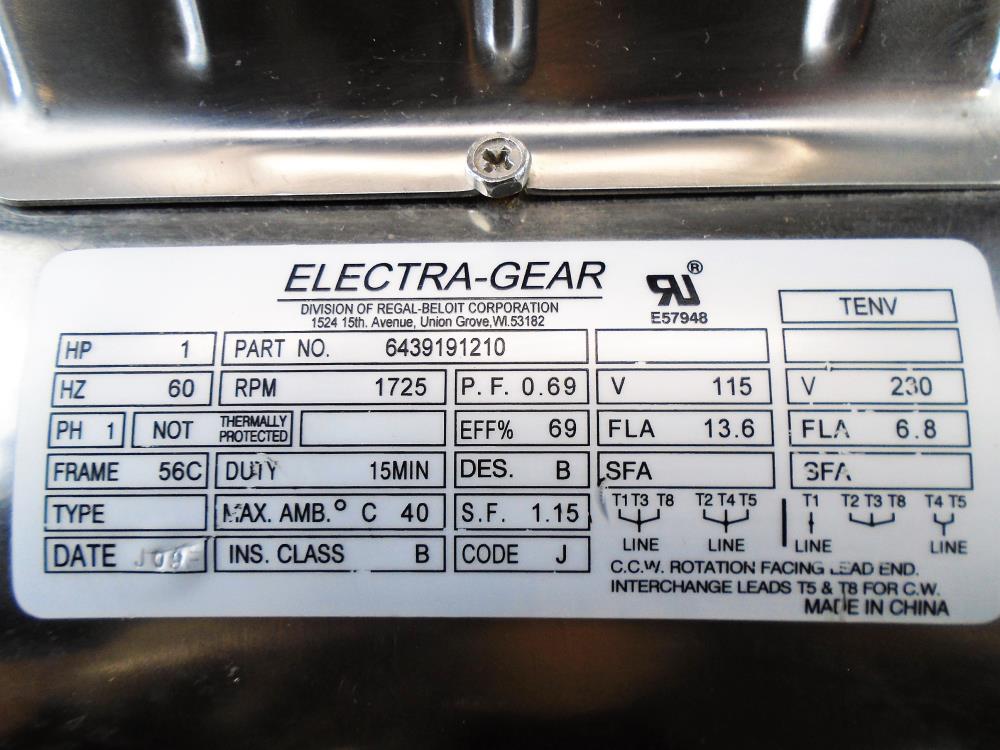 Electra-Gear 1HP Stainless Electric Motor 6439191210